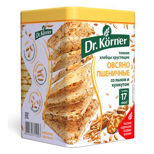 Хлебцы хрустящие Dr.Kоrner овсяно-пшеничные со смесью семян льна и кунжута 100 г в Несте Ойл