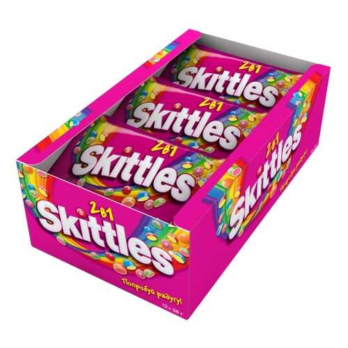Освежающие конфеты Skittles 2в1 38 г 12 штук в Несте Ойл