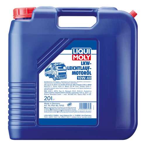Моторное масло Liqui moly LKW-Leichtlauf-Motoroil Basic 10W-40 20л в Несте Ойл